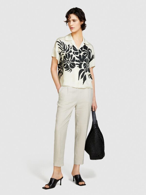 Sisley - %100 Keten Yanları Elastik Önü Pileli Pantolon Kadın Gri Pantolon - 324P4AGHLF00S