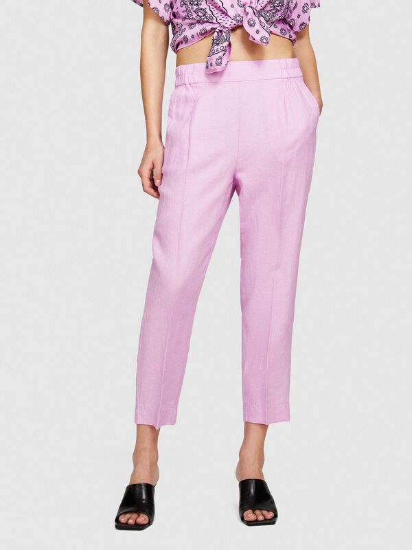 %100 Keten Yanları Elastik Önü Pileli Pantolon Kadın Sarı Pantolon - 324P4AGHLF00S