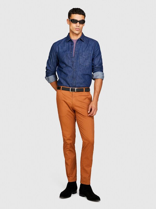 Sisley - %100 Koton Denim Gömlek Erkek Haki Mix Gömlek - 323A5FV6SQ017