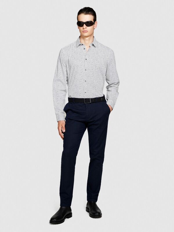 %100 Koton Desenli Poplin Gömlek Erkek Gri Gömlek - 323A597RSQ02S
