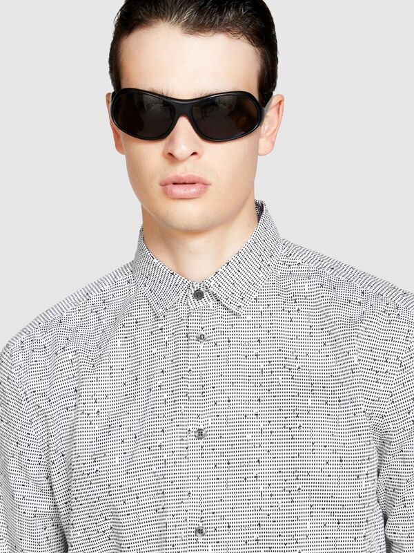 %100 Koton Desenli Poplin Gömlek Erkek Gri Gömlek - 323A597RSQ02S