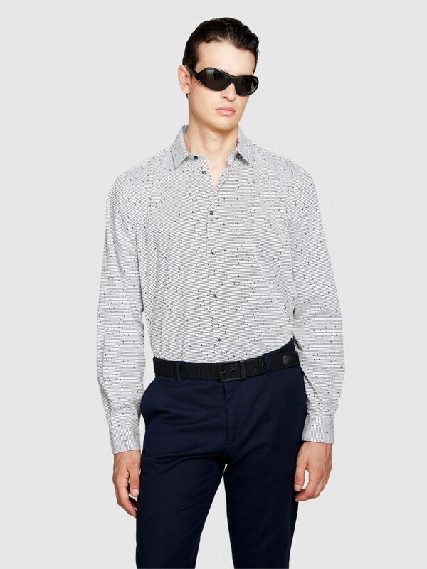 %100 Koton Desenli Poplin Gömlek Erkek Gri Gömlek - 323A597RSQ02S