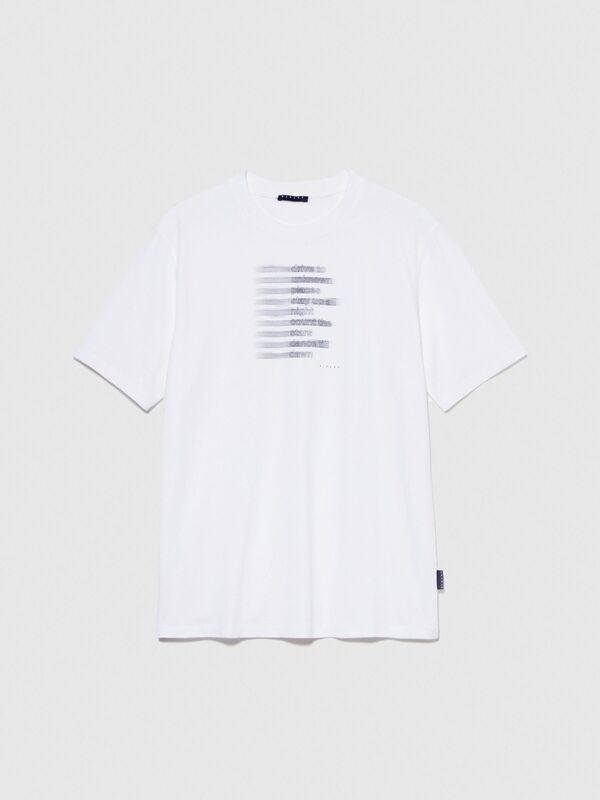 %100 Koton El Baskılı T-Shirt Erkek Beyaz T-Shirt - 323A3096S1030