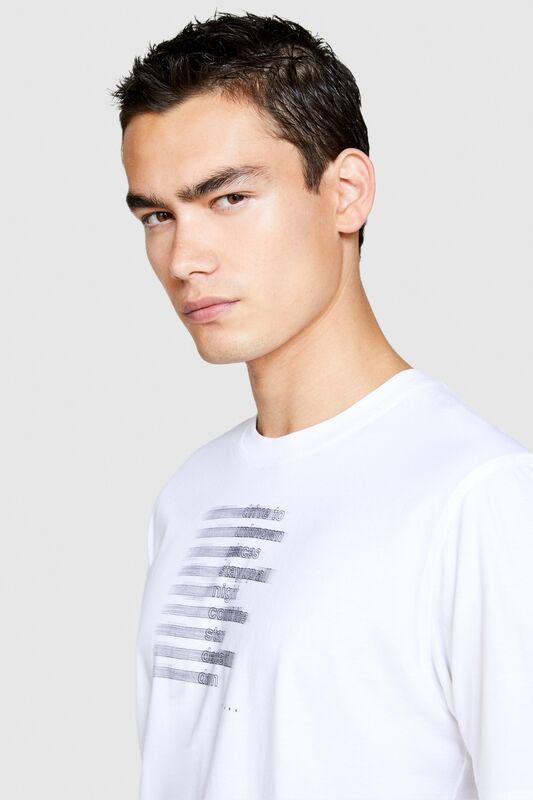 %100 Koton El Baskılı T-Shirt Erkek Beyaz T-Shirt - 323A3096S1030