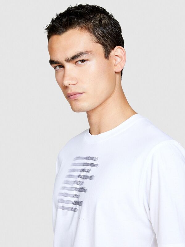 %100 Koton El Baskılı T-Shirt Erkek Beyaz T-Shirt - 323A3096S1030