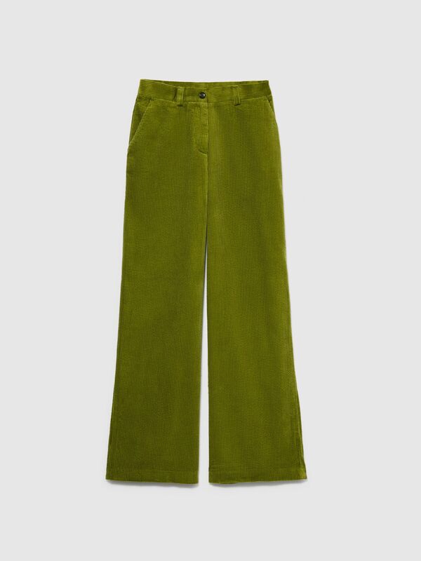 %100 Koton Geniş Paça Kadife Pantolon Kadın Açık Yeşil Pantolon - 323A453ULF040