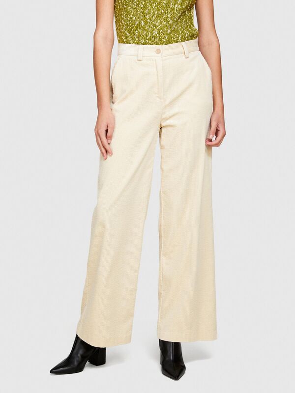 %100 Koton Geniş Paça Kadife Pantolon Kadın Bej Pantolon - 323A453ULF040