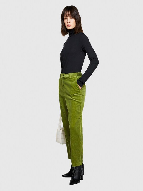 %100 Koton Jogger Kadife Pantolon Kadın Açık Yeşil Pantolon - 323A453ULF03Z