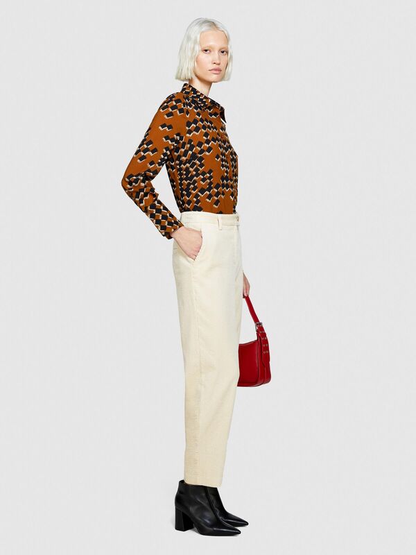 %100 Koton Jogger Kadife Pantolon Kadın Bej T-Shirt - 323A453ULF03Z