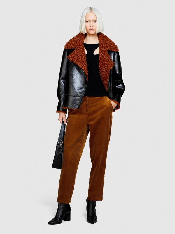 Sisley - %100 Koton Jogger Kadife Pantolon Kadın Kahverengi T-Shirt - 323A453ULF03Z