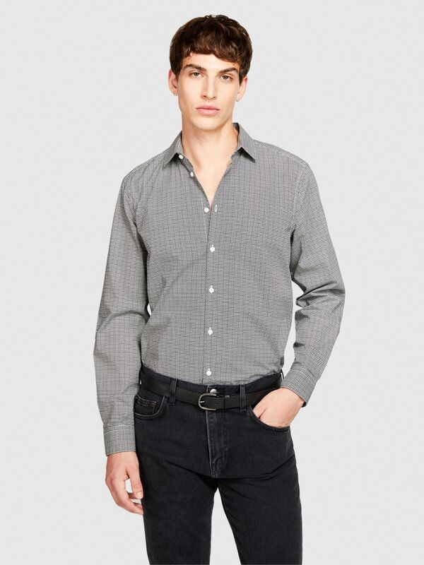 %100 Koton Kare Baskılı Poplin Gömlek Erkek Beyaz Gömlek - 323A5PFRSQ02D