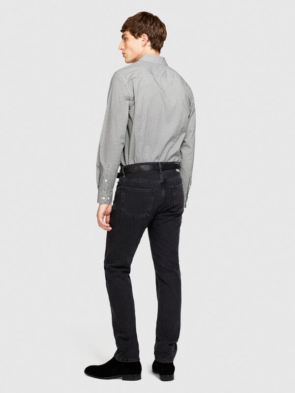 Sisley - %100 Koton Kare Baskılı Poplin Gömlek Erkek Beyaz Gömlek - 323A5PFRSQ02D