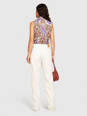 Sisley - %100 Koton London Boyfriend Fit Denim Pantolon Kadın Beyaz T-Shirt - 323A4OH2LE02G