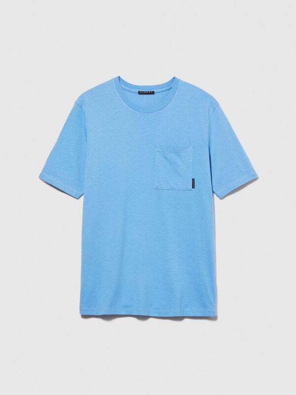 %100 Koton Regular Fit Cepli T-Shirt Erkek Mavi T-Shirt - 323A3096S1033