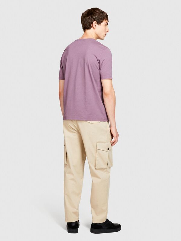 Sisley - %100 Koton Regular Fit Cepli T-Shirt Erkek Mor T-Shirt - 323A3096S1033