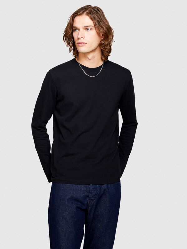 %100 Koton Regular Fit Uzun Kollu T-Shirt Erkek Siyah T-Shirt - 323A37E3S102Z