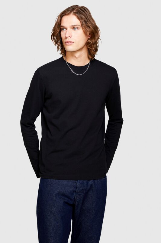 %100 Koton Regular Fit Uzun Kollu T-Shirt Erkek Siyah T-Shirt - 323A37E3S102Z