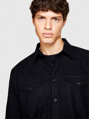 Sisley - %100 Koton Regular Fit Western Gömlek Erkek Siyah Gömlek - 323A51ZZSQ02U