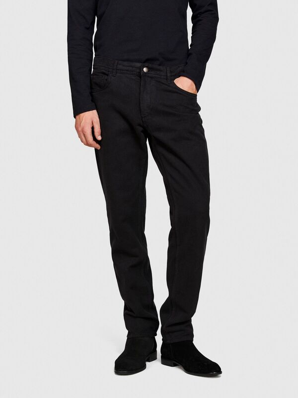 %100 Koton Slim Fit Desenli Kanvas Pantolon Erkek Siyah T-Shirt - 323A4TFHSE01T