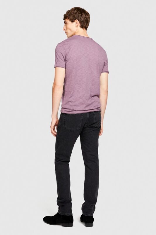 %100 Koton Slim Fit Düğme Detayli Slub T-Shirt Erkek Mor T-Shirt - 323A3YR7S1009