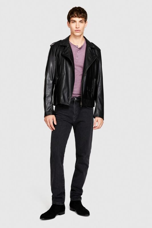 %100 Koton Slim Fit Düğme Detayli Slub T-Shirt Erkek Mor T-Shirt - 323A3YR7S1009