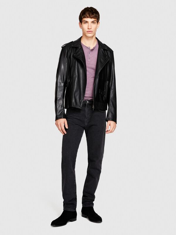 Sisley - %100 Koton Slim Fit Düğme Detayli Slub T-Shirt Erkek Mor T-Shirt - 323A3YR7S1009