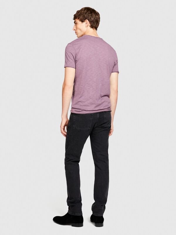 %100 Koton Slim Fit Düğme Detayli Slub T-Shirt Erkek Mor T-Shirt - 323A3YR7S1009