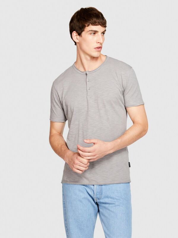 %100 Koton Slim Fit Düğme Detayli Slub T-Shirt Erkek Siyah T-Shirt - 323A3YR7S1009