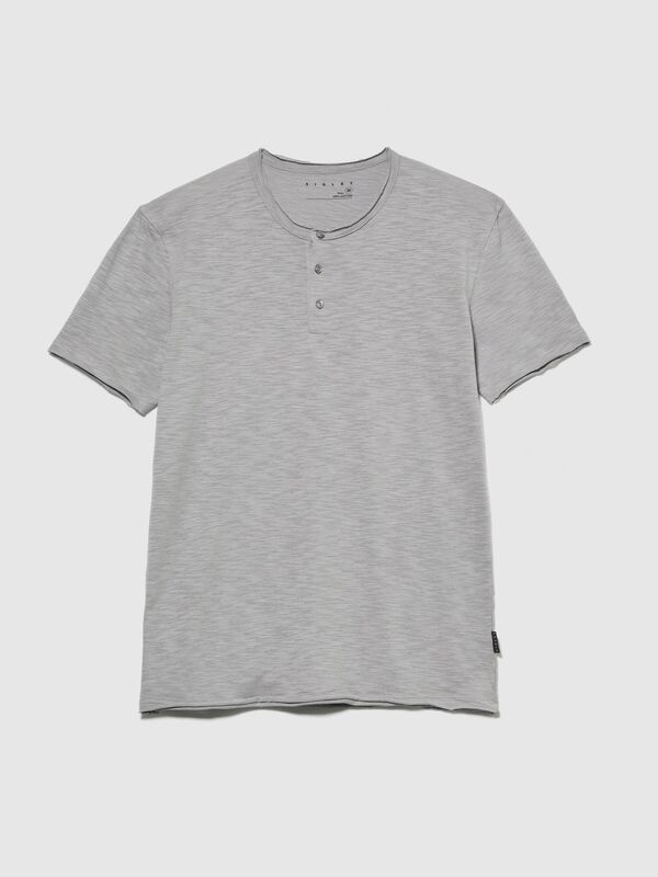 %100 Koton Slim Fit Düğme Detayli Slub T-Shirt Erkek Siyah T-Shirt - 323A3YR7S1009