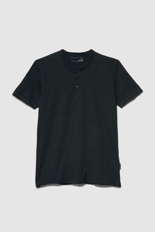 %100 Koton Slim Fit Düğme Detayli Slub T-Shirt Erkek Siyah T-Shirt - 323A3YR7S1009