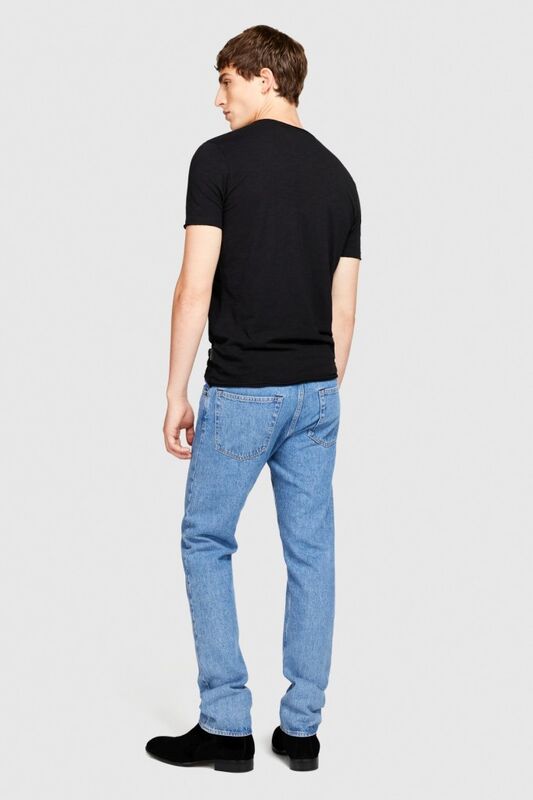 %100 Koton Slim Fit Düğme Detayli Slub T-Shirt Erkek Siyah T-Shirt - 323A3YR7S1009