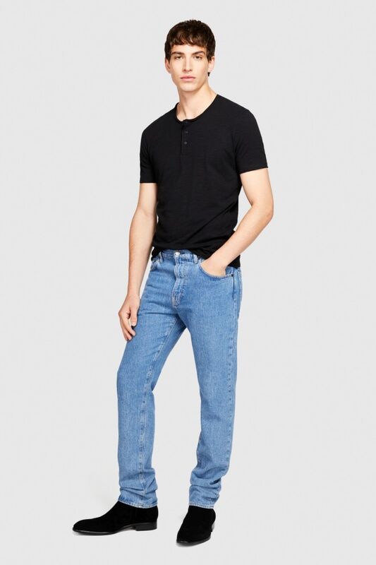 %100 Koton Slim Fit Düğme Detayli Slub T-Shirt Erkek Siyah T-Shirt - 323A3YR7S1009