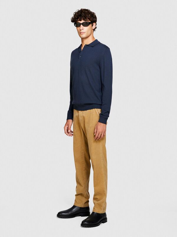 Sisley - %100 Koton Slim Fit Fitilli Kadife Pantolon Erkek Bej T-Shirt - 323A4SFRSF03D