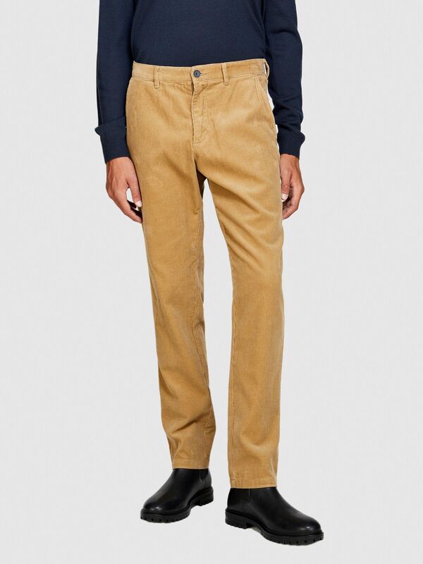 %100 Koton Slim Fit Fitilli Kadife Pantolon Erkek Koyu Bej Pantolon - 323A4SFRSF03D