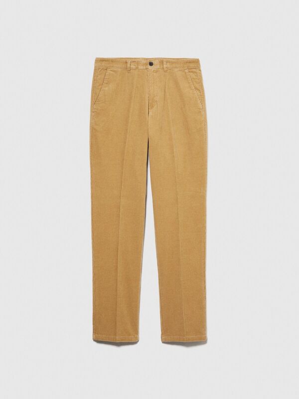 %100 Koton Slim Fit Fitilli Kadife Pantolon Erkek Koyu Bej Pantolon - 323A4SFRSF03D