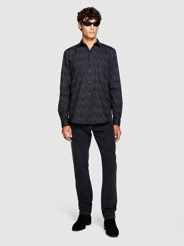 %100 Koton Slim Fit Geometrik Desenli Poplin Gömlek Erkek Renkli Gömlek - 323A58J2SQ033