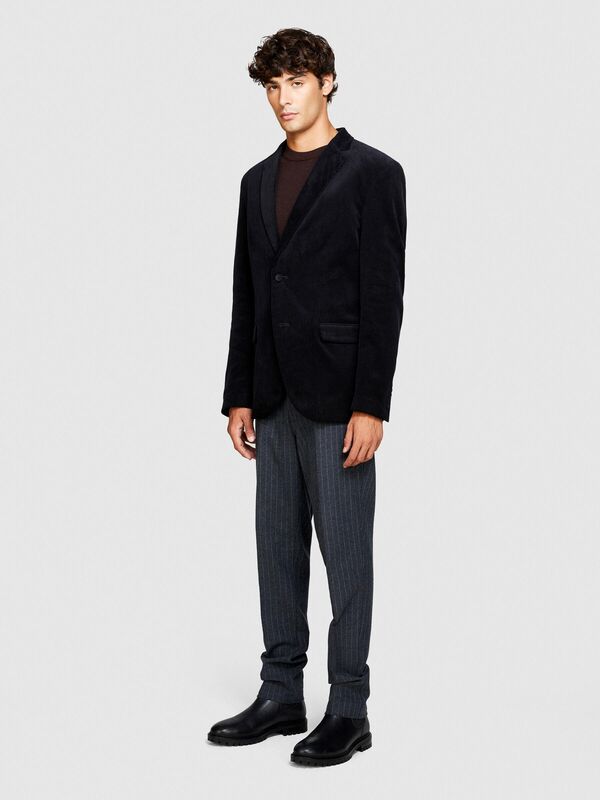 %100 Koton Slim Fit Kadife Ceket Erkek Siyah Mont - 323A2SFRSW01B