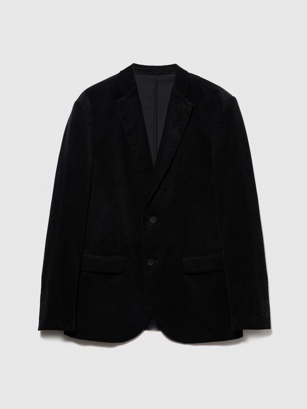 %100 Koton Slim Fit Kadife Ceket Erkek Siyah Mont - 323A2SFRSW01B