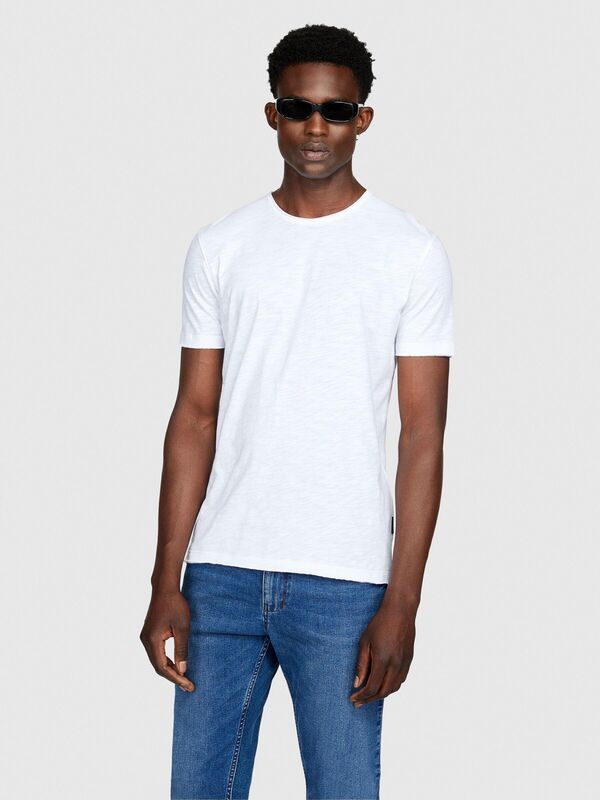 %100 Koton Slim Fit Slub T-Shirt Erkek Beyaz T-Shirt - 323A3YR7S101K