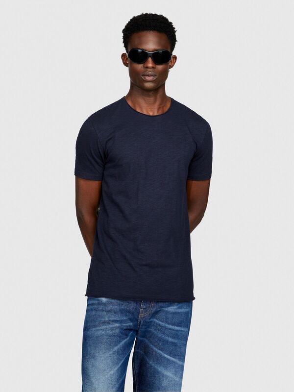 %100 Koton Slim Fit Slub T-Shirt Erkek Lacivert T-Shirt - 323A3YR7S101K