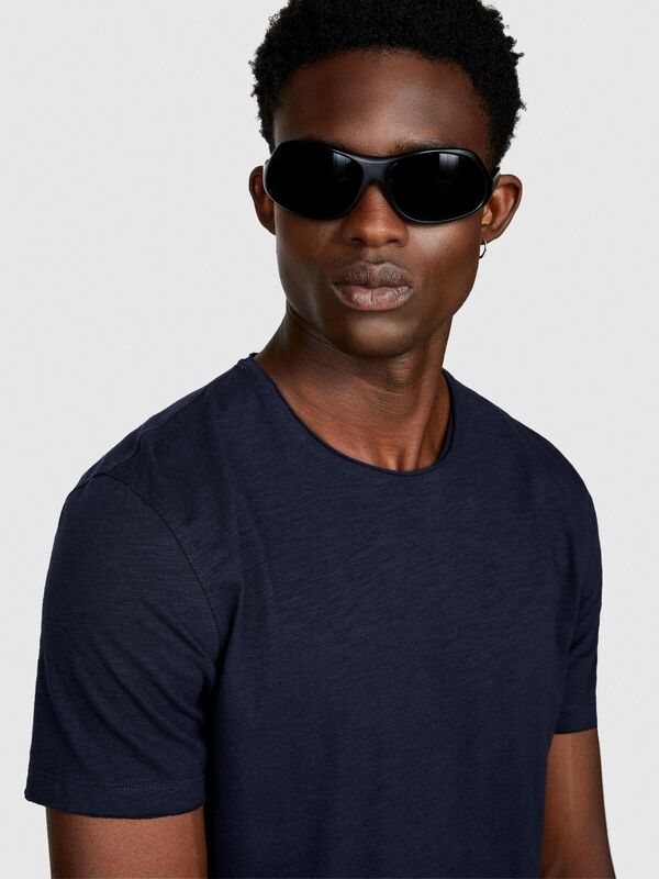 %100 Koton Slim Fit Slub T-Shirt Erkek Lacivert T-Shirt - 323A3YR7S101K