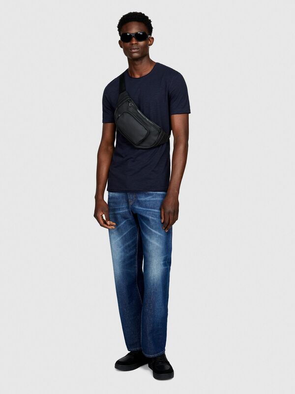 %100 Koton Slim Fit Slub T-Shirt Erkek Lacivert T-Shirt - 323A3YR7S101K