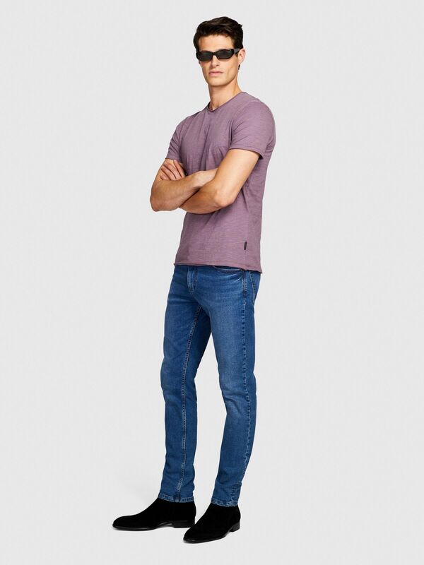 %100 Koton Slim Fit Slub T-Shirt Erkek Mor T-Shirt - 323A3YR7S101K