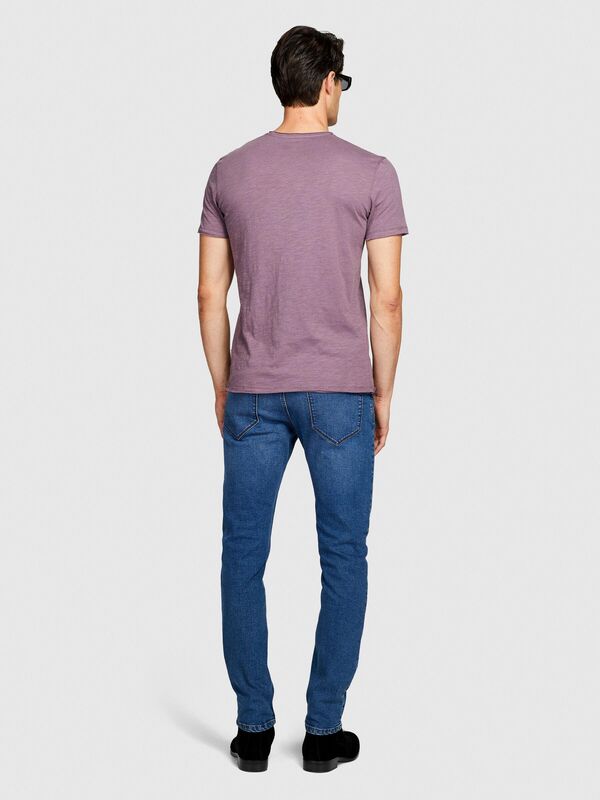 %100 Koton Slim Fit Slub T-Shirt Erkek Mor T-Shirt - 323A3YR7S101K