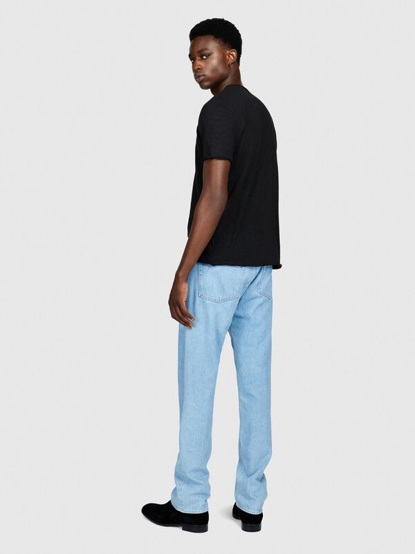 %100 Koton Slim Fit Slub T-Shirt Erkek Siyah T-Shirt - 323A3YR7S101K