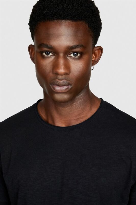 %100 Koton Slim Fit Slub T-Shirt Erkek Siyah T-Shirt - 323A3YR7S101K