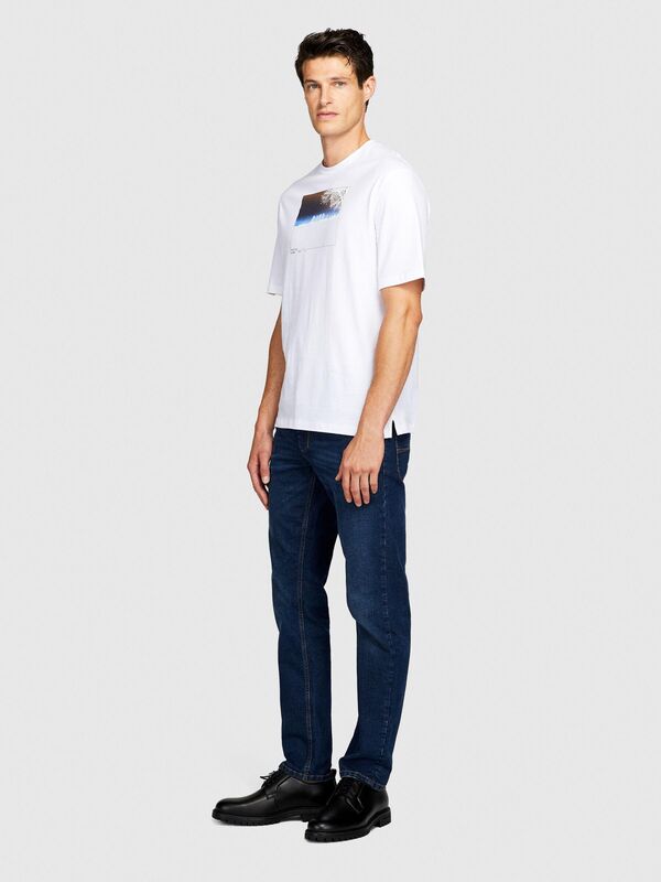 Sisley - %100 Koton Tematik Baskılı T-Shirt Erkek Beyaz T-Shirt - 323A3096S102Q