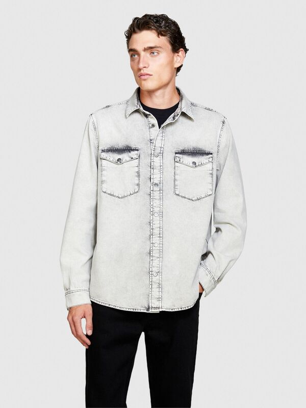 %100 Koton Vintage Görünümlü Denim Gömlek Erkek Lacivert Gömlek - 323A5TKYSQ039