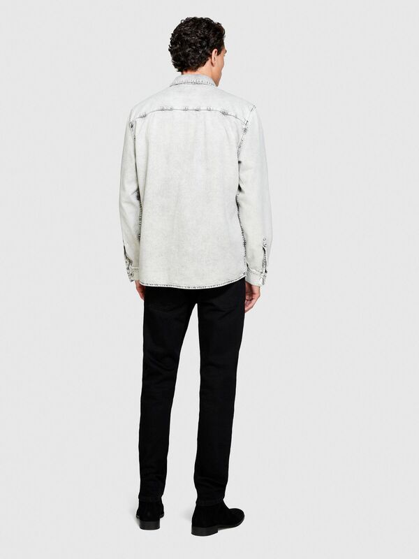 Sisley - %100 Koton Vintage Görünümlü Denim Gömlek Erkek Lacivert Gömlek - 323A5TKYSQ039