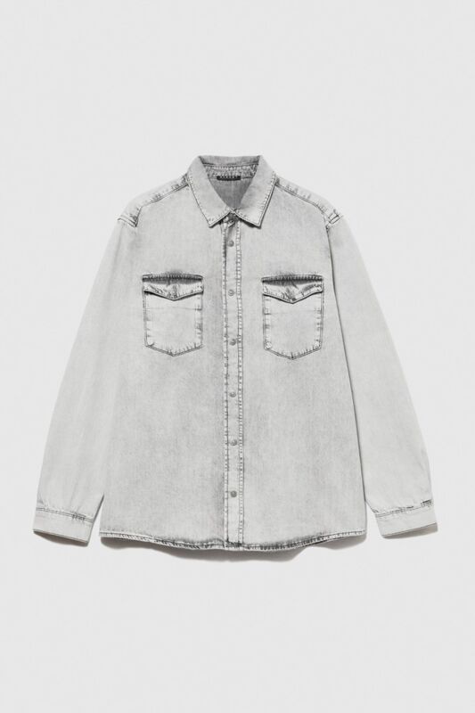 %100 Koton Vintage Görünümlü Denim Gömlek Erkek Lacivert Gömlek - 323A5TKYSQ039